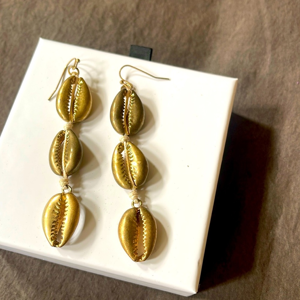 Silver Cowrie Shell Dangle Earrings